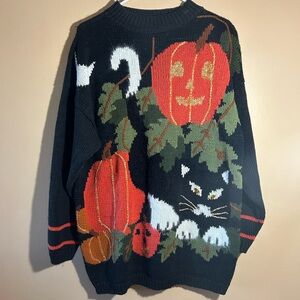 Vtg A Little Extra Spice Womens Halloween Sweater 20W/2XL 90s Pumpkin Black Cat